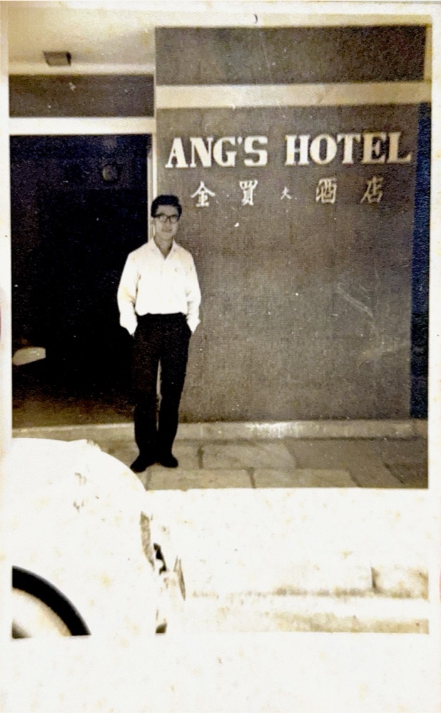 Ang Lin Huat outside Ang's Hotel, Kota Kinabalu, 1962