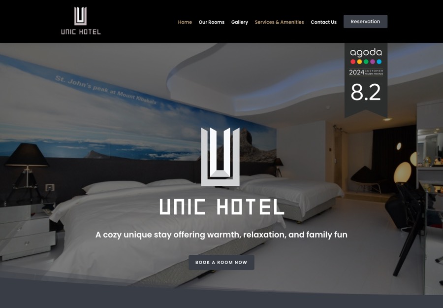 Homepage of the Unic Hotel website, built by Ang Systems